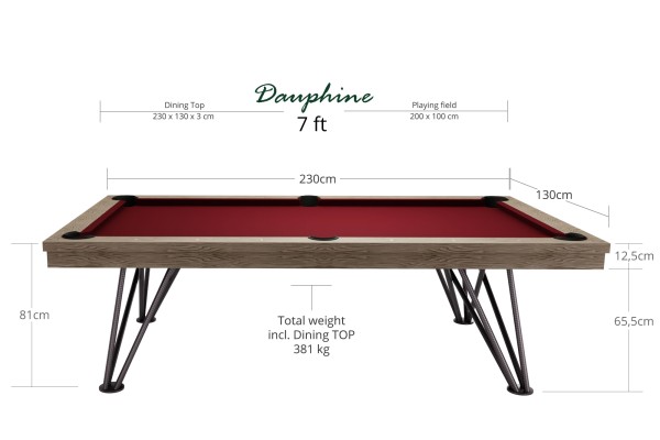 Billardtisch, Pool, Rasson Dauphine, gebeizte Eiche