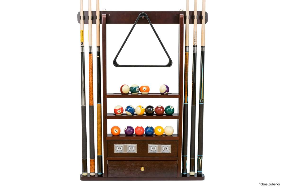 Billiard Cue & Ball Rack w/ Score Counters, mahogany, for 6 Billiard Cues, Balls Cue Racks