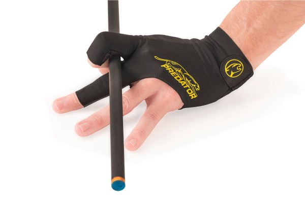 Billiard Glove, Predator Second Skin, 3-Finger, black-yellow, to wear on right hand